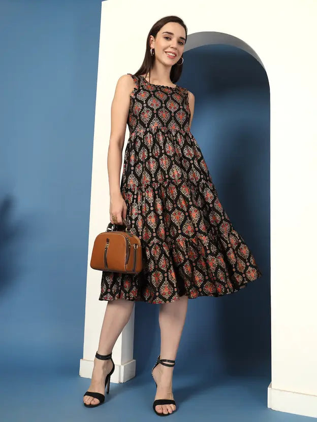 Urban Noir Printed Midi Dress