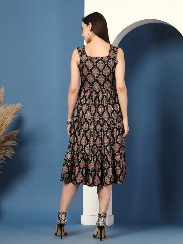 Urban Noir Printed Midi Dress