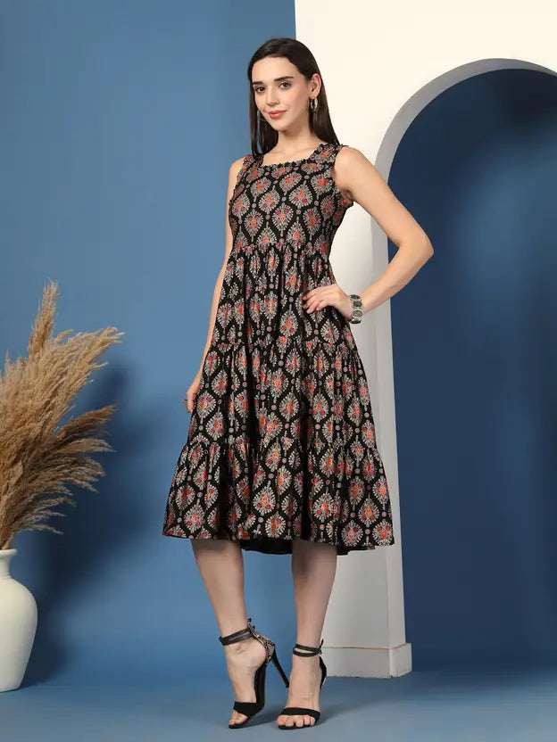Urban Noir Printed Midi Dress