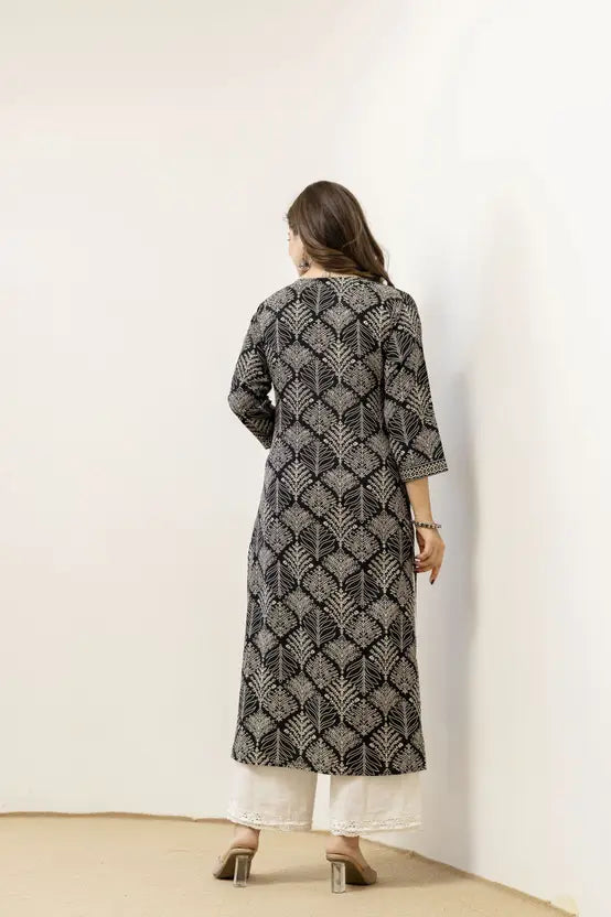 Noir Elegance Floral Straight Kurta