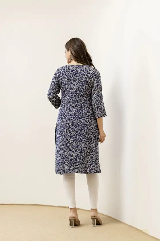 Classic Floral Blue Rayon Kurta