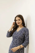 Classic Floral Blue Rayon Kurta