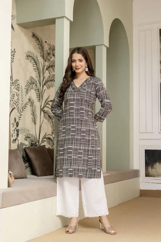 Noir Check Charm Straight Kurta