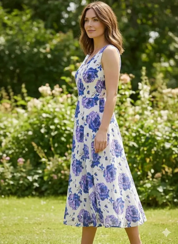 Chic Bloom Purple Floral Midi Dress