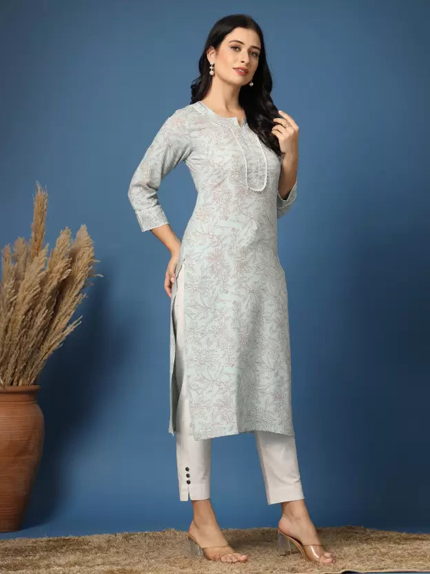 Alluring Light Green Floral Kurta