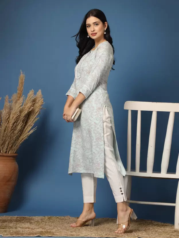 Alluring Light Green Floral Kurta