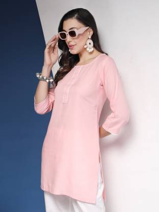 Light Pink Solid Straight Kurta