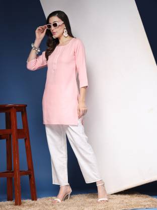 Light Pink Solid Straight Kurta