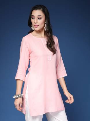 Light Pink Solid Straight Kurta