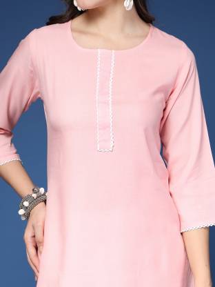 Light Pink Solid Straight Kurta