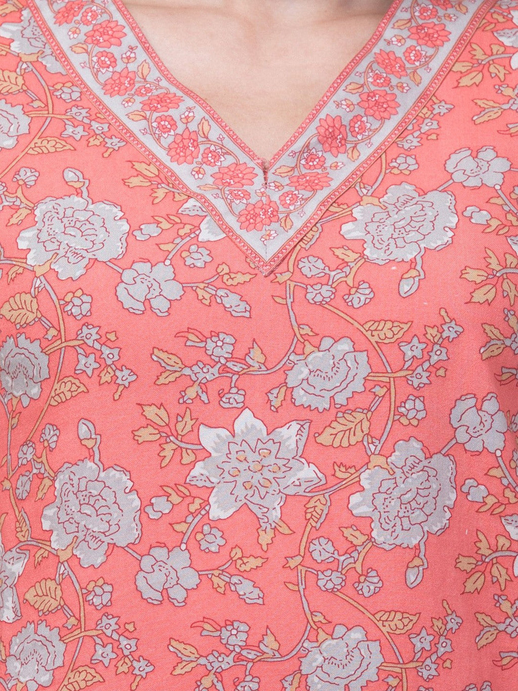 Peach Floral V-neck Top