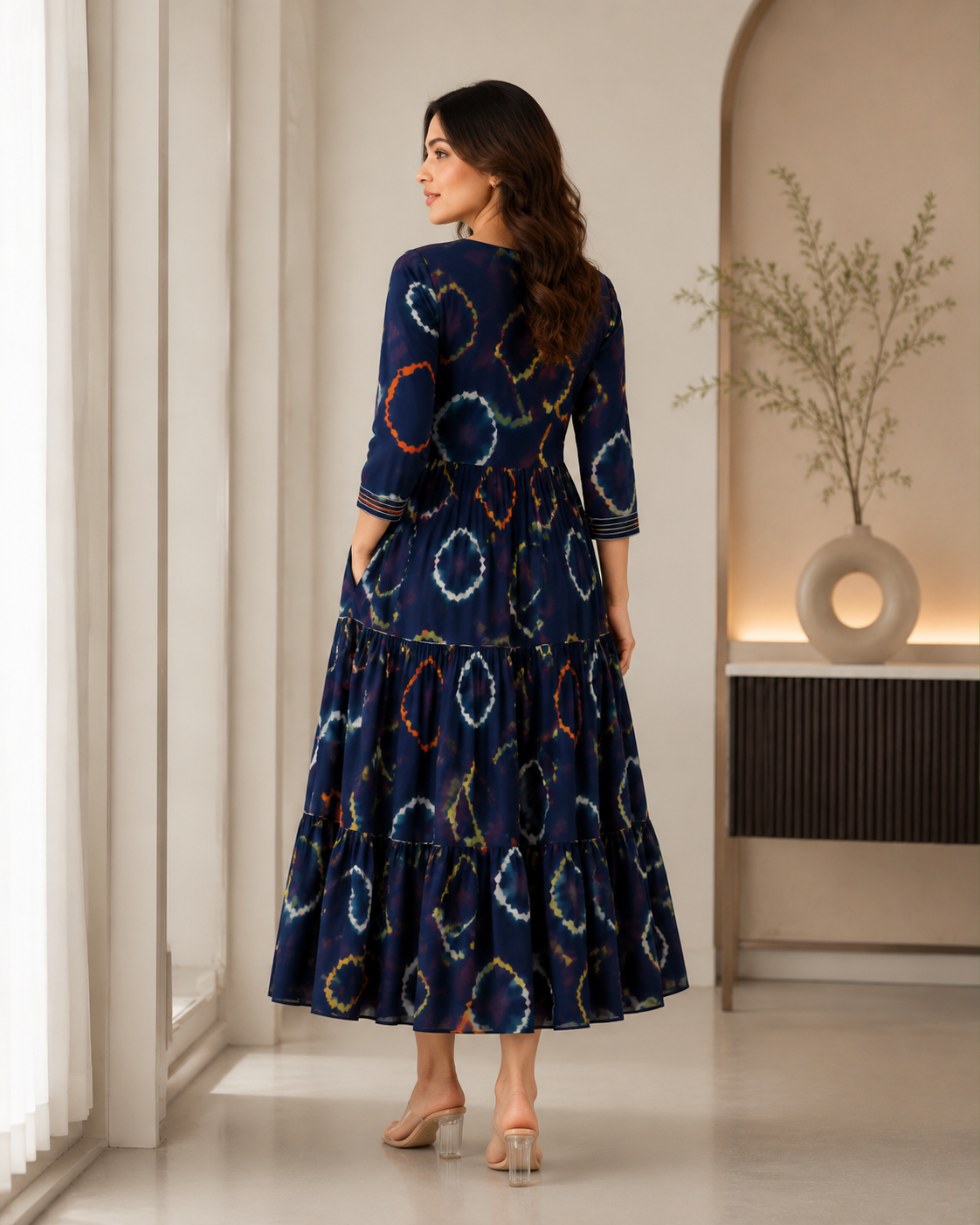 Midnight Indigo Printed Tiered Dress