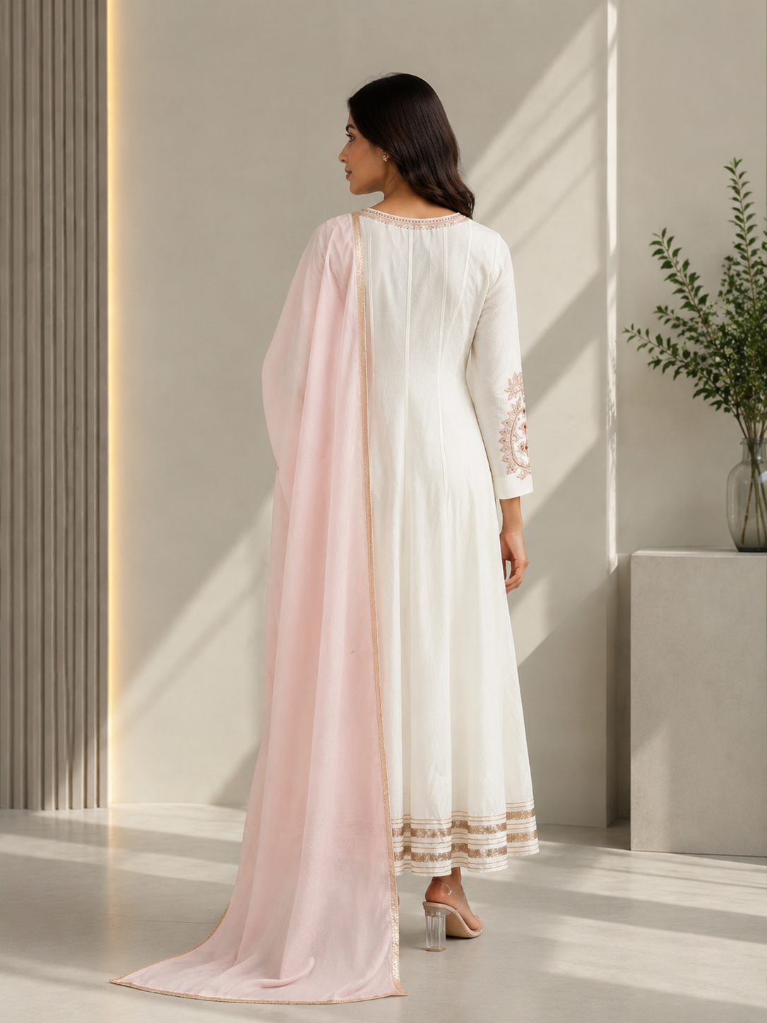 Ivory Elegance Anarkali with Blush Dupatta