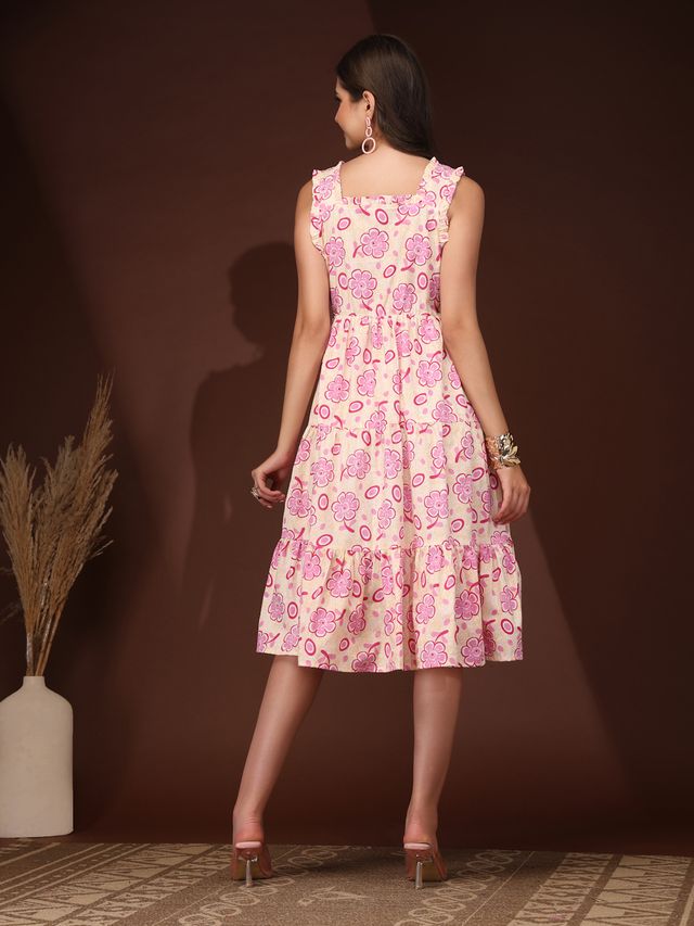 Minimal Pink Floral Cotton Midi Dress