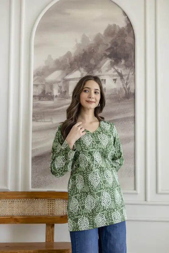 Timeless Green Printed Short Kurta
