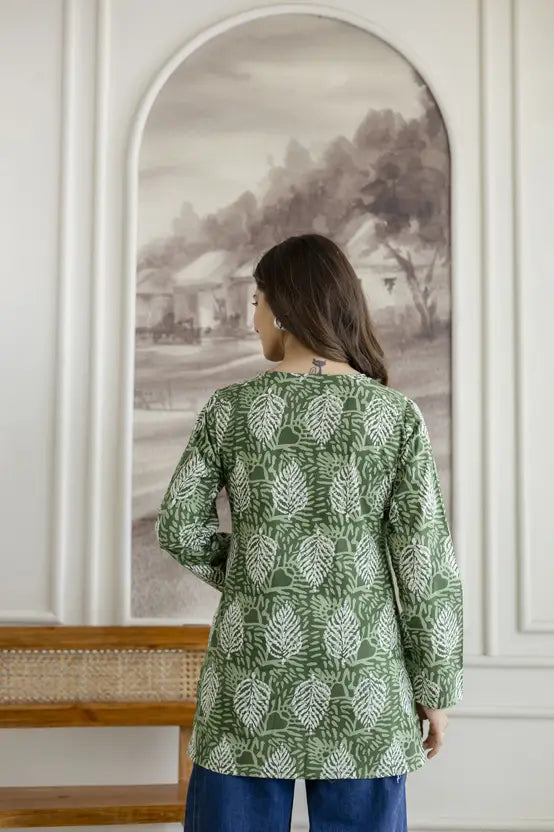 Timeless Green Printed Short Kurta