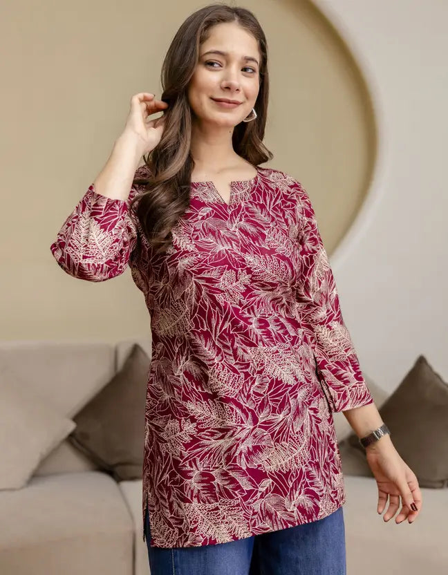 Petal Charm Maroon Short Kurta