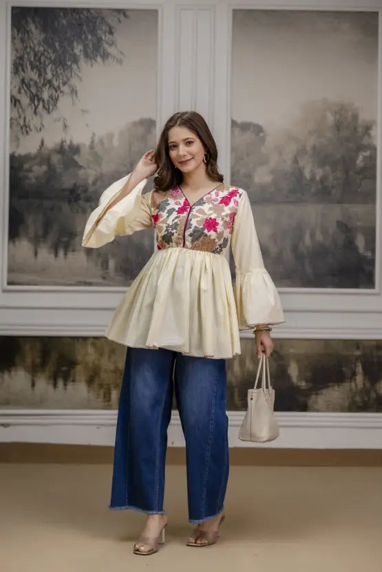 Timeless Petals Off-White Tunic