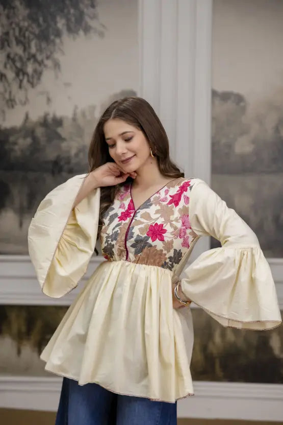 Timeless Petals Off-White Tunic