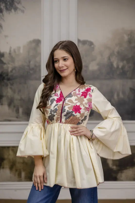 Timeless Petals Off-White Tunic