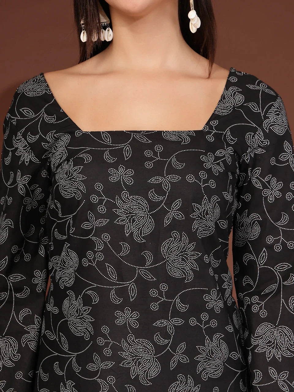 Black Blossom Floral Print Short Kurta