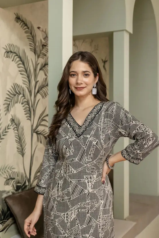 Midnight Geo Glam Black Printed Kurta