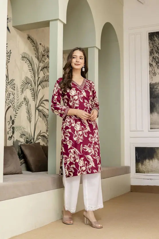 Timeless Floral Maroon Straight Kurta