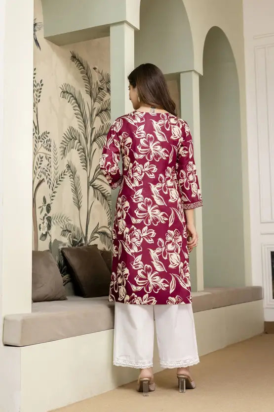 Timeless Floral Maroon Straight Kurta