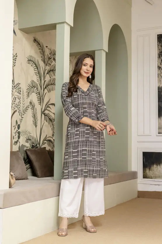 Noir Check Charm Straight Kurta
