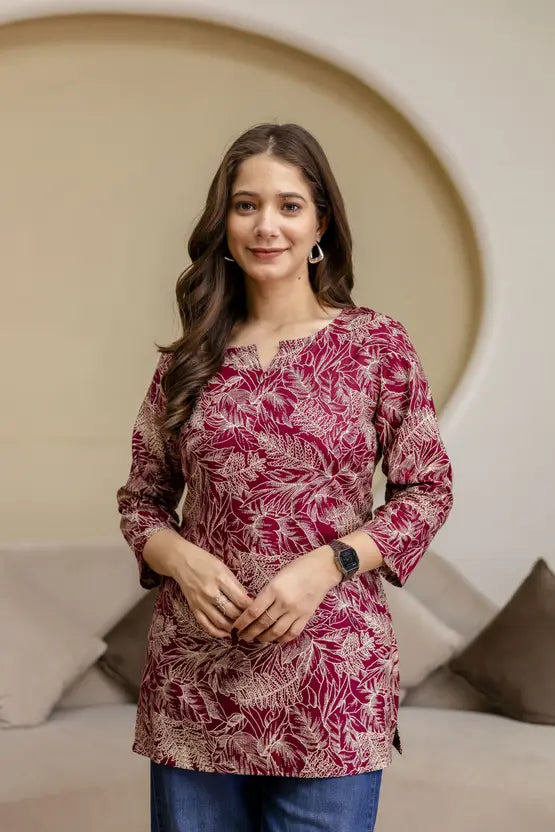 Petal Charm Maroon Short Kurta