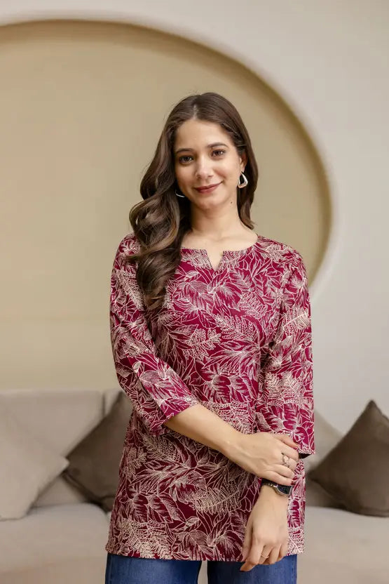 Petal Charm Maroon Short Kurta