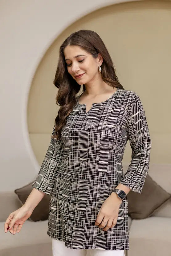 Classic Check Black Rayon Kurta