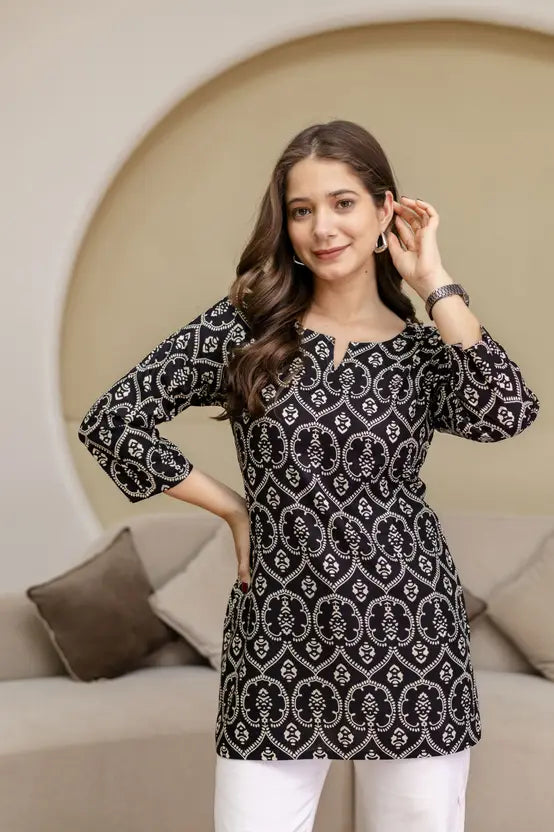 Casual Chic Printed Black Kurta