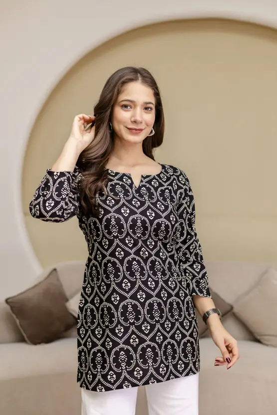 Casual Chic Printed Black Kurta