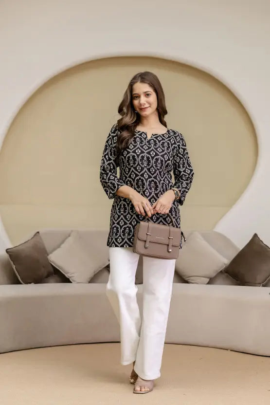 Casual Chic Printed Black Kurta