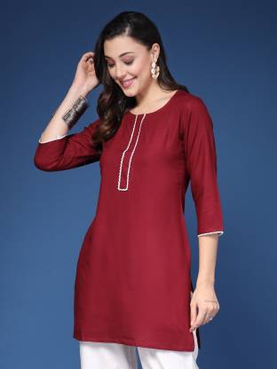 Wine Solid Straight Kurta