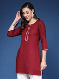 Wine Solid Straight Kurta
