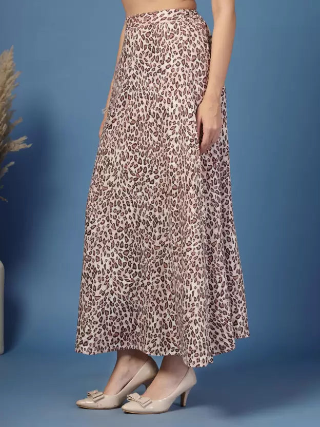 Casual Beige Flared Skirt