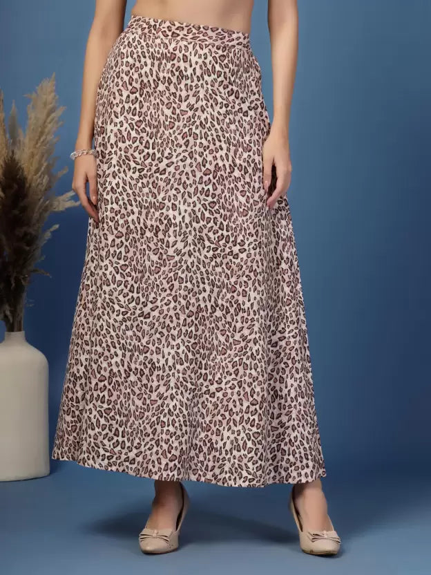 Casual Beige Flared Skirt