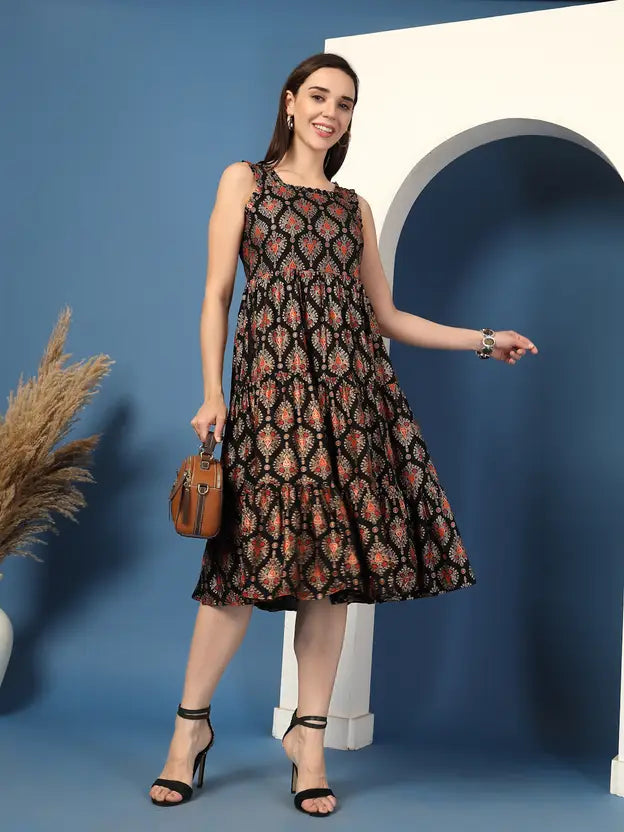 Urban Noir Printed Midi Dress