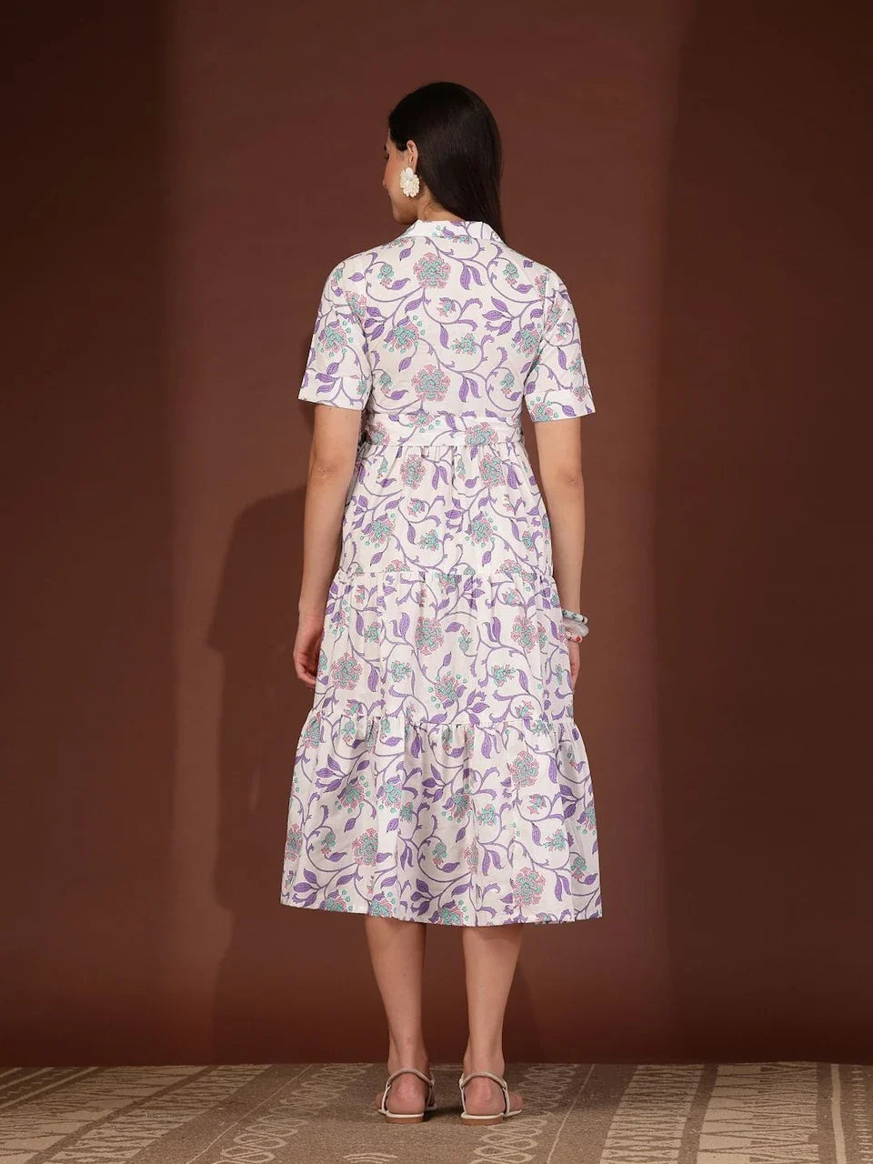 Purple Bloom Belted Fit & Flare Midi Dress