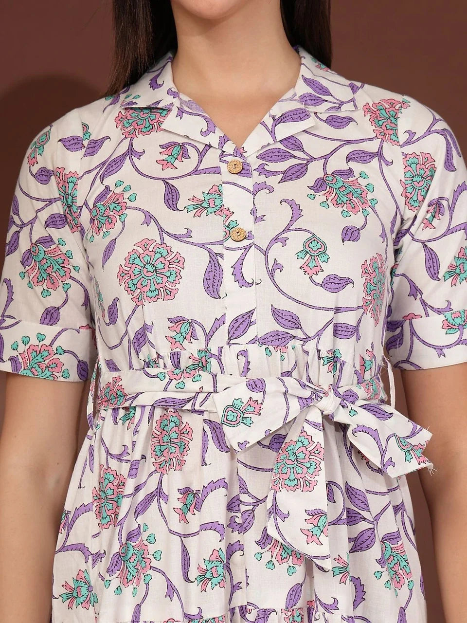 Purple Bloom Belted Fit & Flare Midi Dress