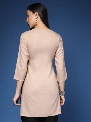 Beige Solid Straight Kurta