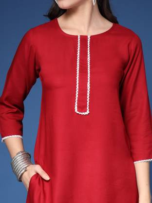 Maroon Solid Straight Kurta