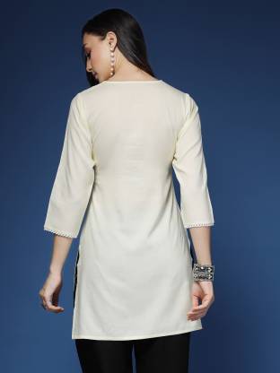 White Solid Straight Kurta
