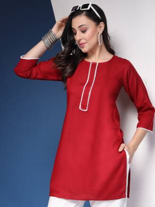 Maroon Solid Straight Kurta