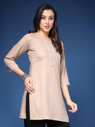 Beige Solid Straight Kurta