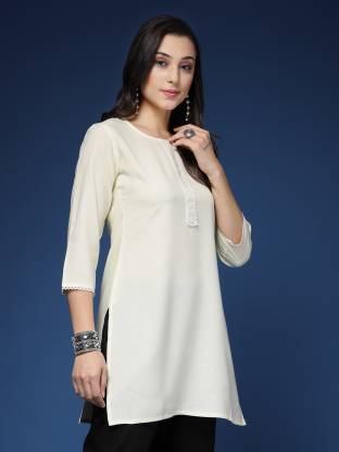 White Solid Straight Kurta