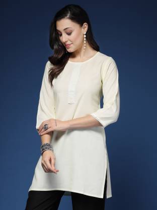 White Solid Straight Kurta