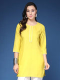 Yellow Solid Round Neck Straight Kurta